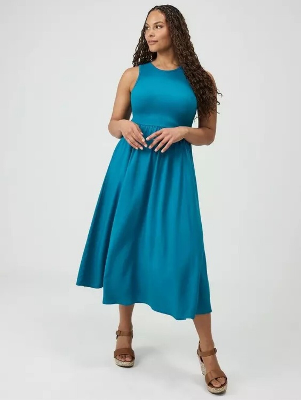 Torrid Teal Sleeveless Ribbed & Challis Midi Dress Women's Plus Size 2X Nwt
